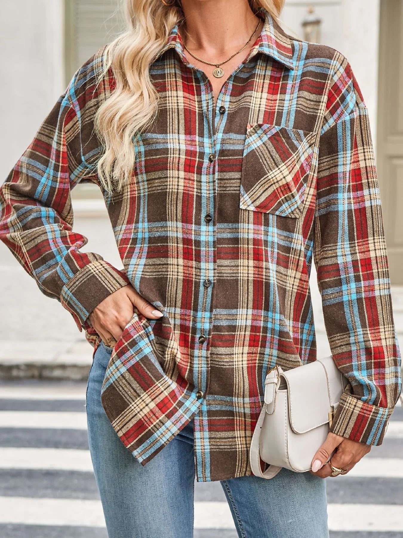 Plaid Button Up Long Sleeve Shirt Trendsi