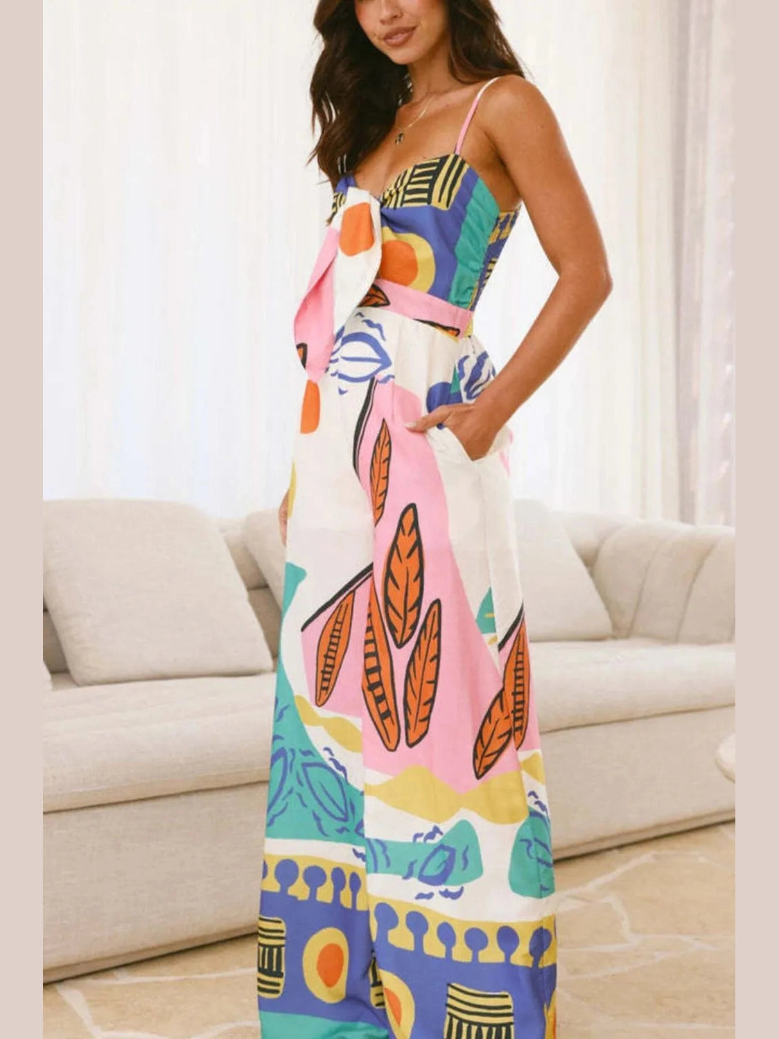 Printed Wide Leg Cami Jumpsuit nicholesgifts