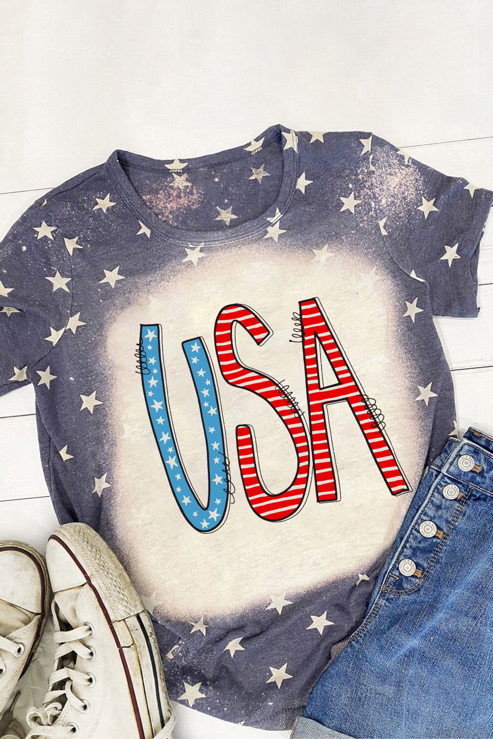 USA Round Neck Short Sleeve T-Shirt nicholesgifts