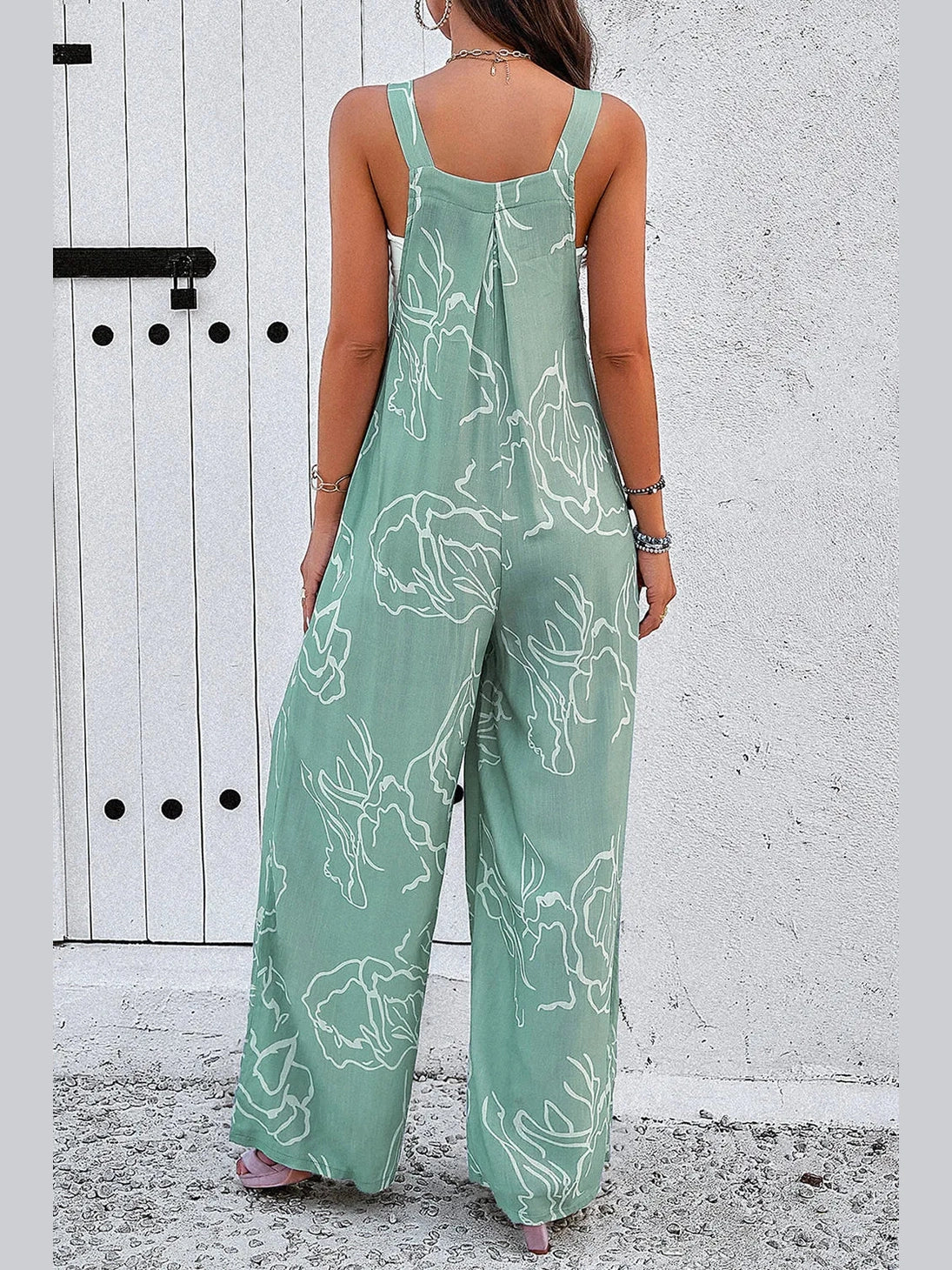 Devine Printed Wide Strap Jumpsuit with Pockets nicholesgifts