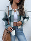 Women Perfee Plaid Button Up Drop Shoulder Cropped Jacket nicholesgifts