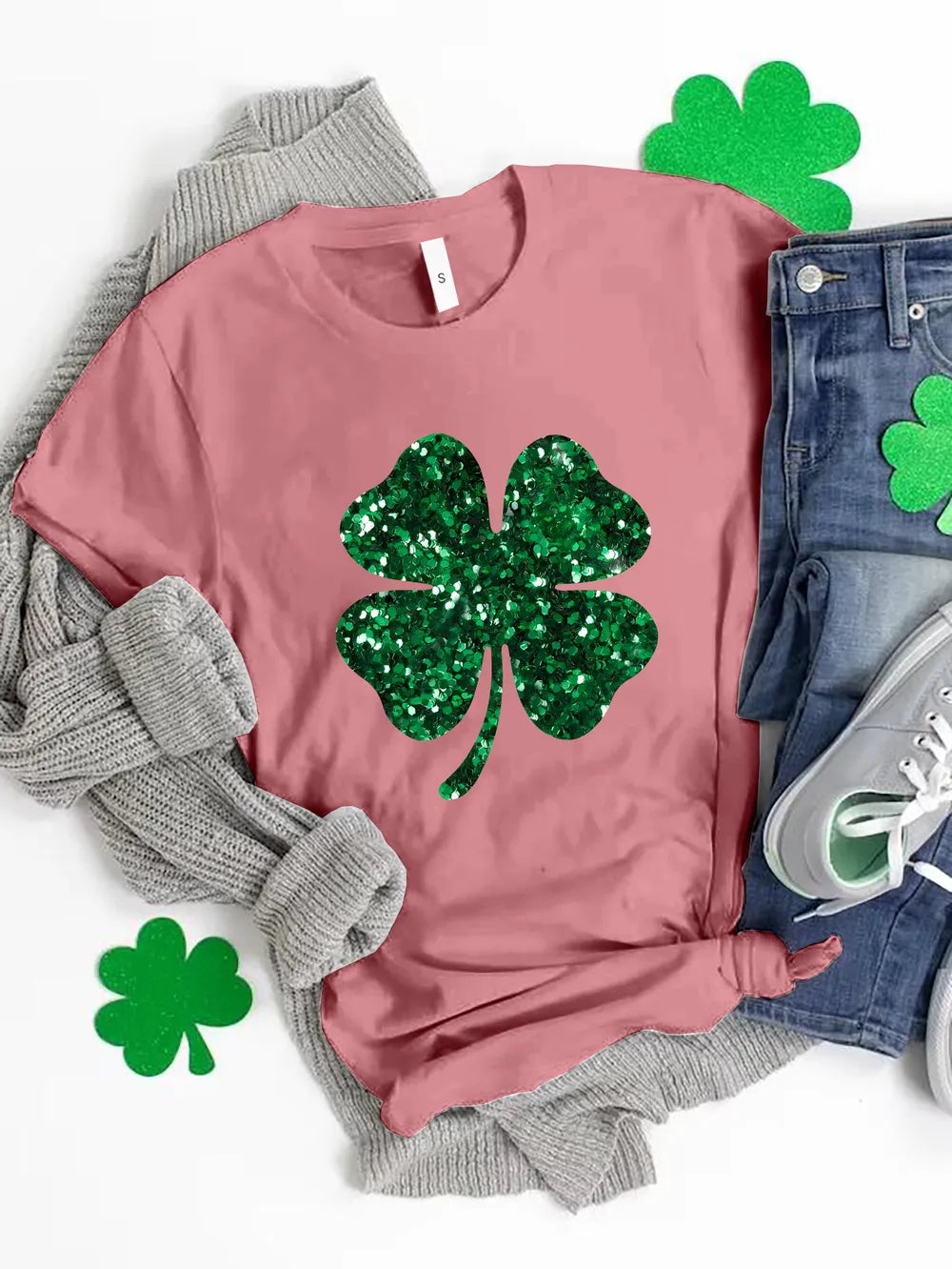 Lucky Clover Round Neck T-Shirt nicholesgifts