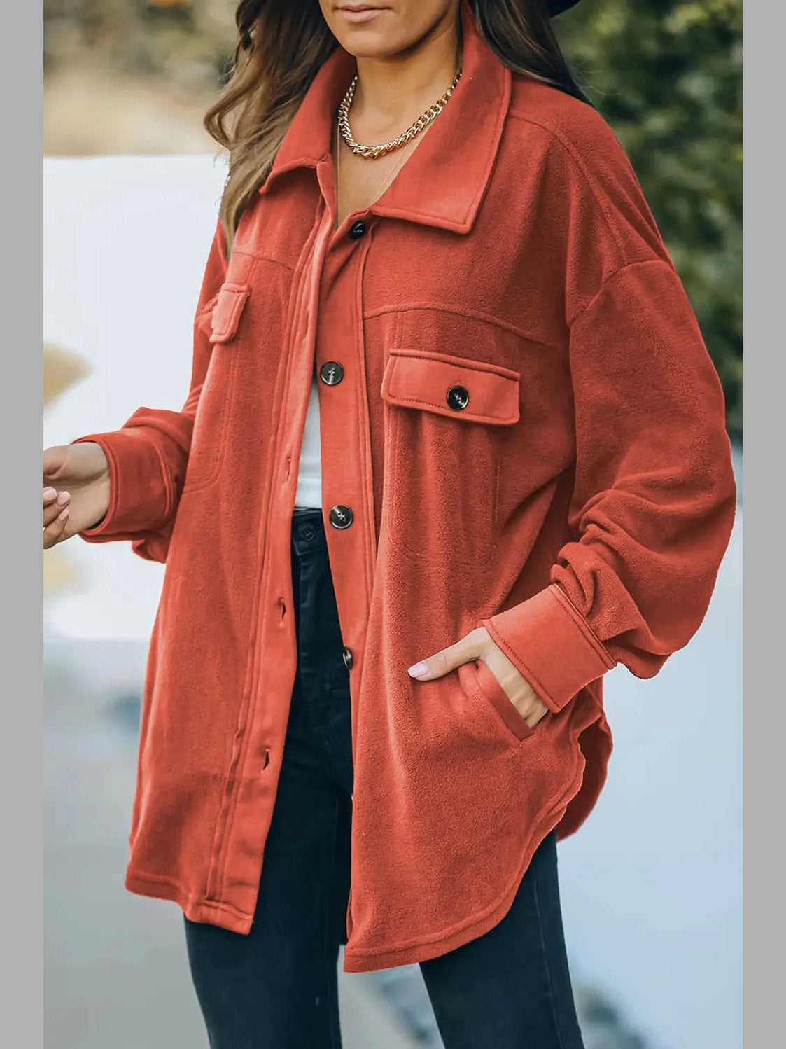 Button Up Collared Neck Long Sleeve Jacket nicholesgifts