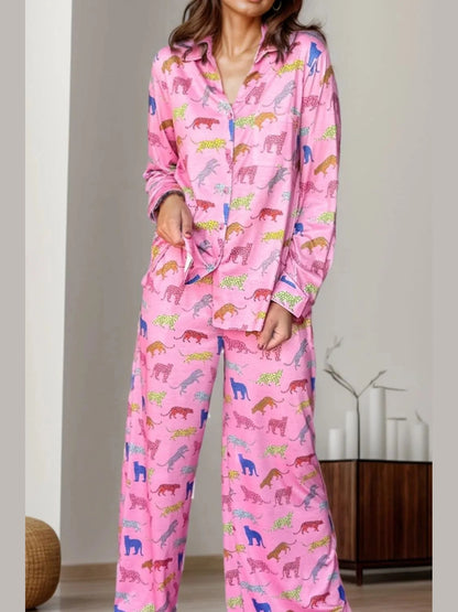 Pocketed Printed Top and Pants Lounge Set nicholesgifts