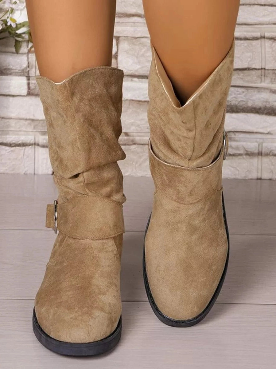 Round Toe Block Heels Boots Trendsi