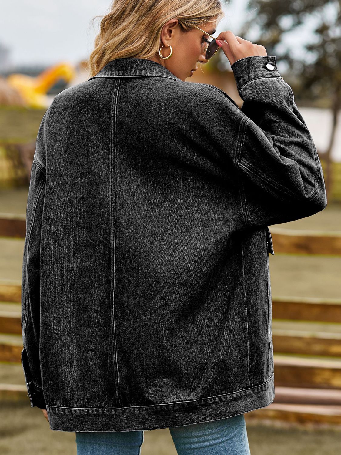 Dropped Shoulder Denim Jacket with Pockets nicholesgifts
