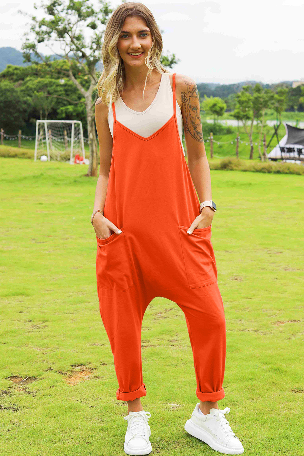 Double Take Full Size Sleeveless V-Neck Pocketed Jumpsuit nicholesgifts