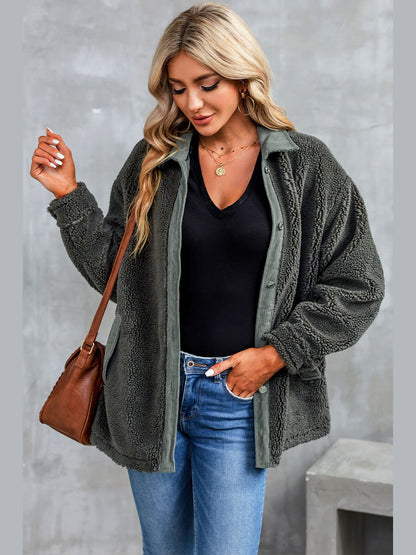 Collared Neck Drop Shoulder Jacket Trendsi