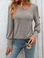 Women Decorative Button Round Neck Long Sleeve T-Shirt nicholesgifts