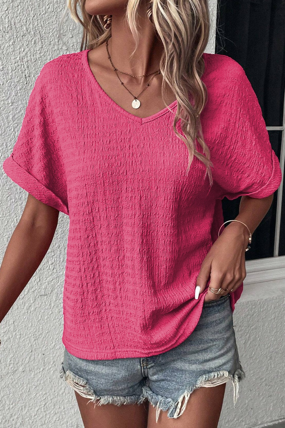 V-Neck Short Sleeve Blouse nicholesgifts