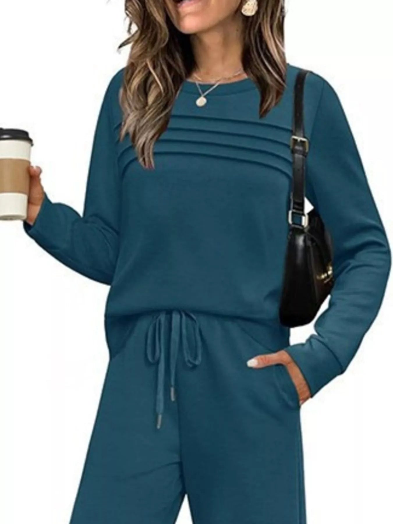 Full Size Long Sleeve Round Neck Top and Pants Set Plus Size nicholesgifts
