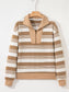 Stripe Zip Collar Patchwork Vintage Sweatshirt nicholesgifts