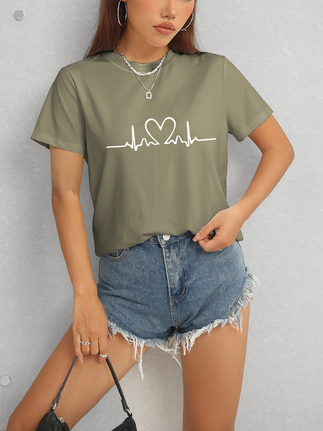 Heart Round Neck Short Sleeve T-Shirt nicholesgifts