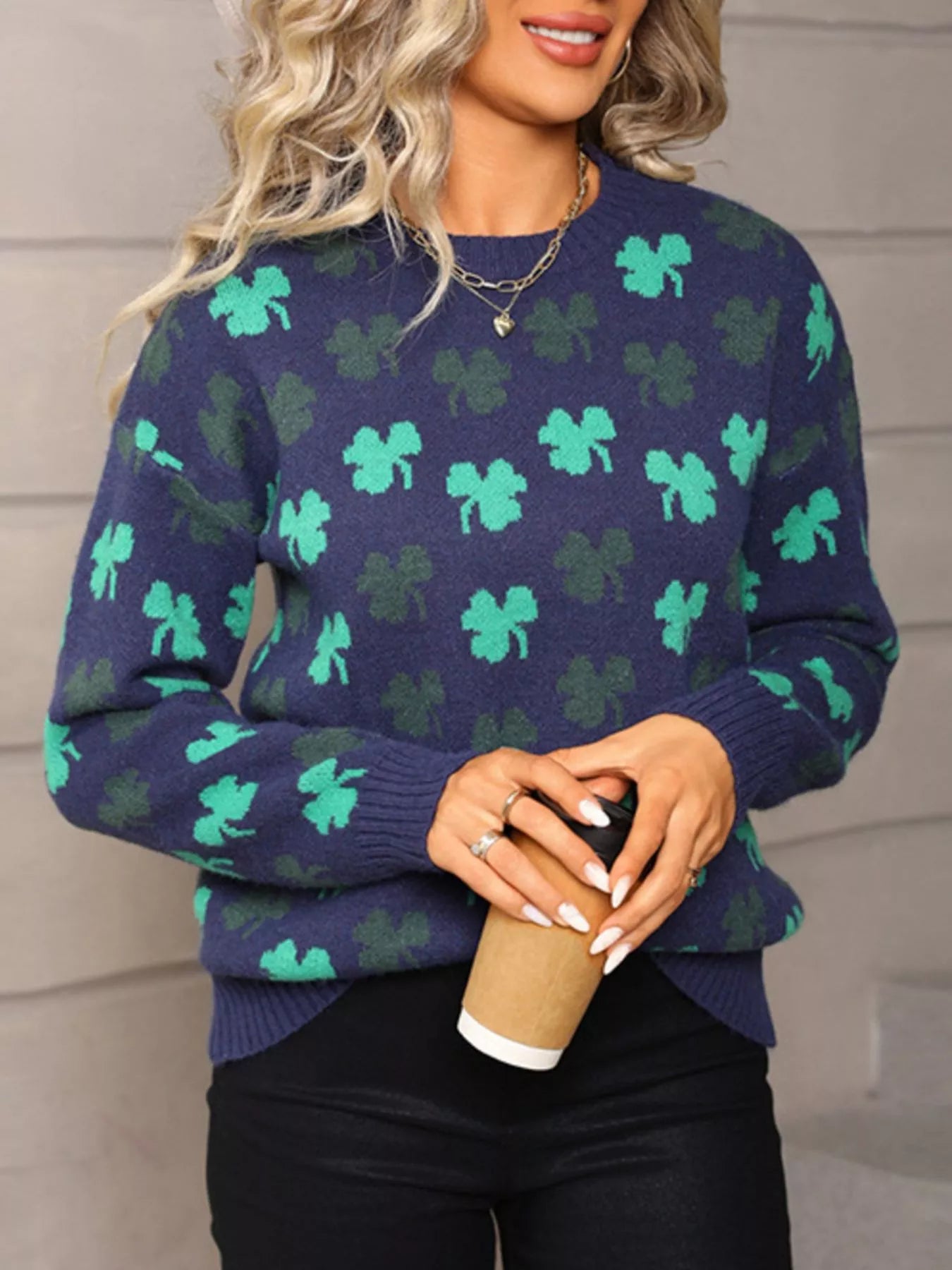 Lucky Clover Crew Neck Sweater nicholesgifts
