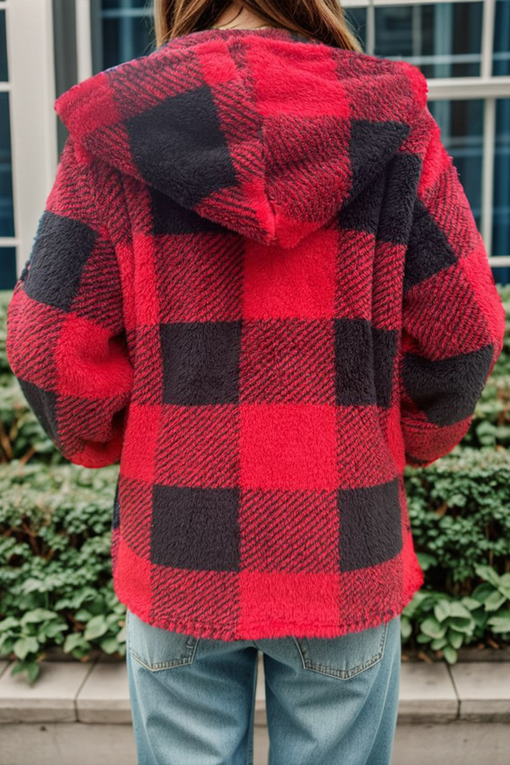 Double Take Full Size Plaid Long Sleeve Hooded Coat nicholesgifts