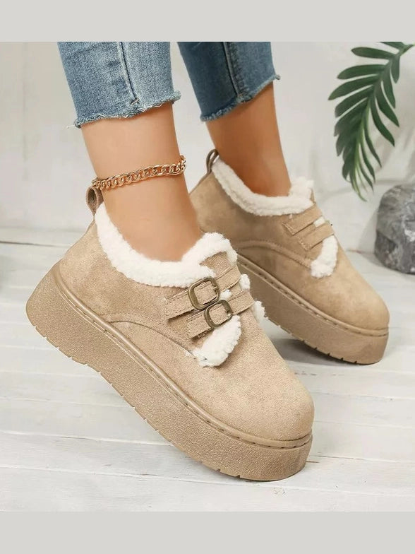 Buckle Strap Faux Fur Trim Platform Boots Trendsi