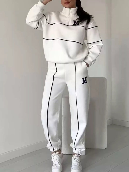 Full Size Striped Quarter Zip Top and Pants Set Plus Size nicholesgifts