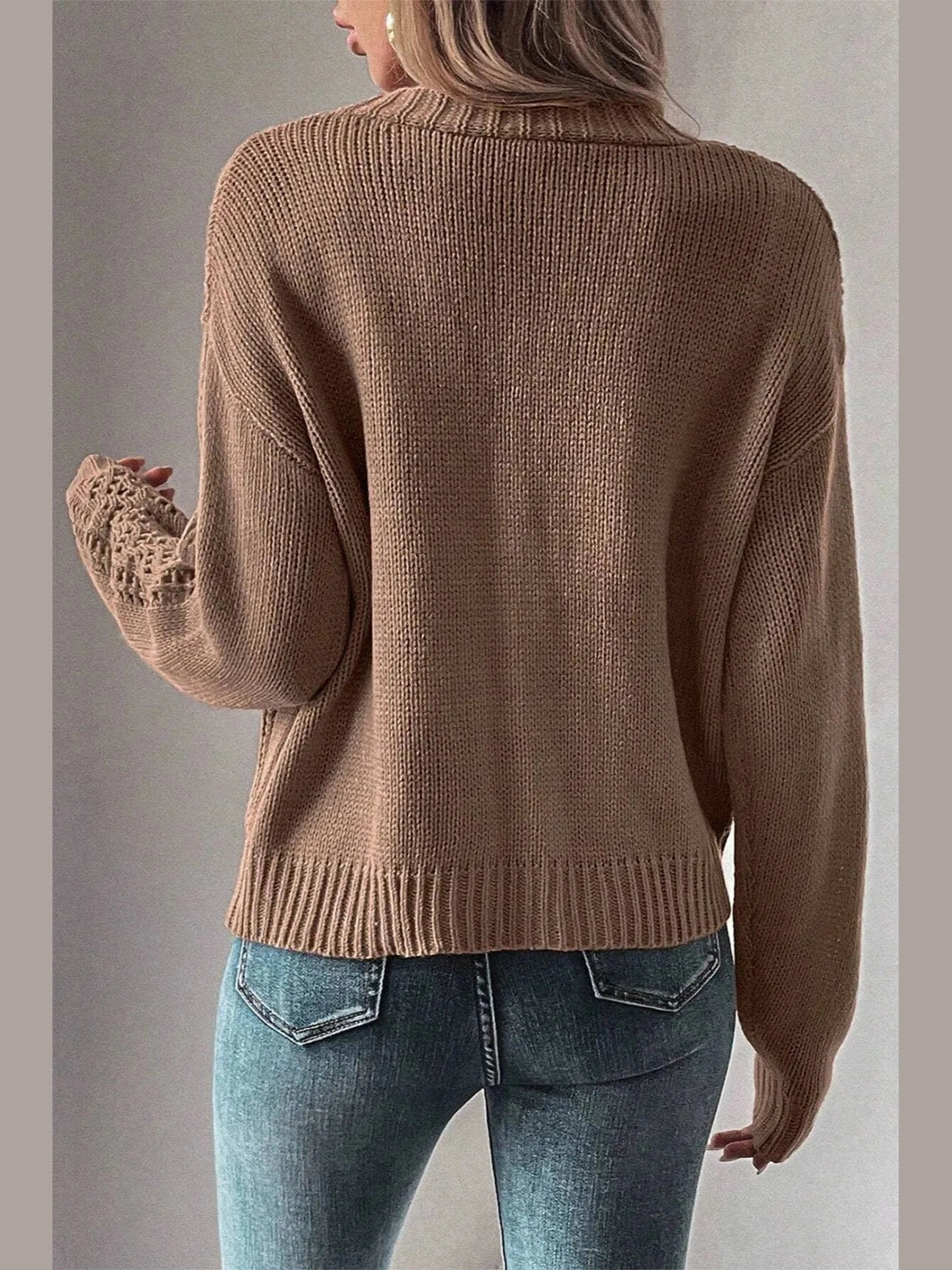 Openwork Button Up Long Sleeve Cardigan NicholesGifts
