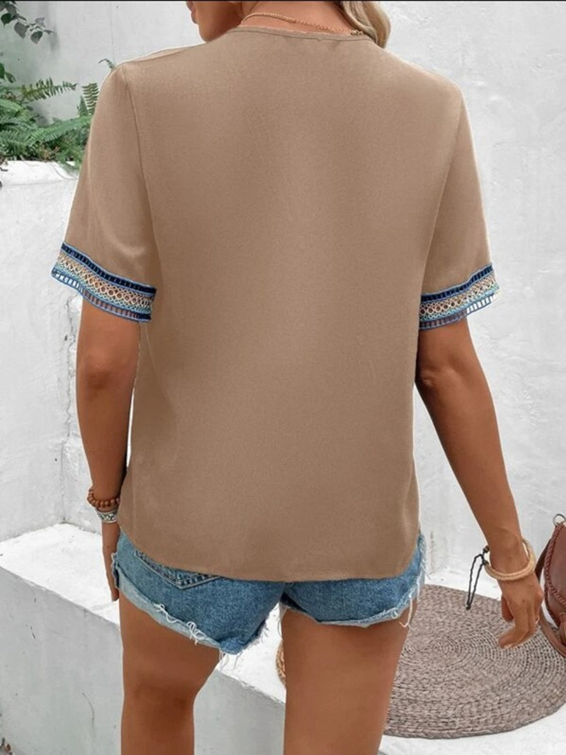 Full Size V-Neck Short Sleeve Blouse nicholesgifts