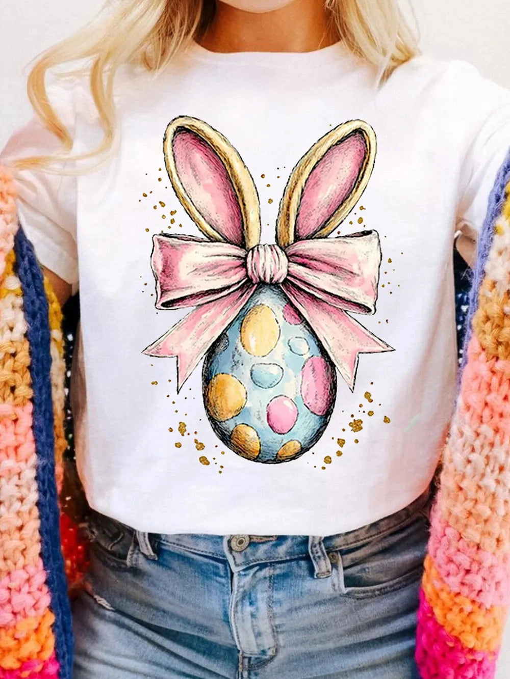 Easter Egg Bow Bunny Ear Graphic T-Shirt nicholesgifts