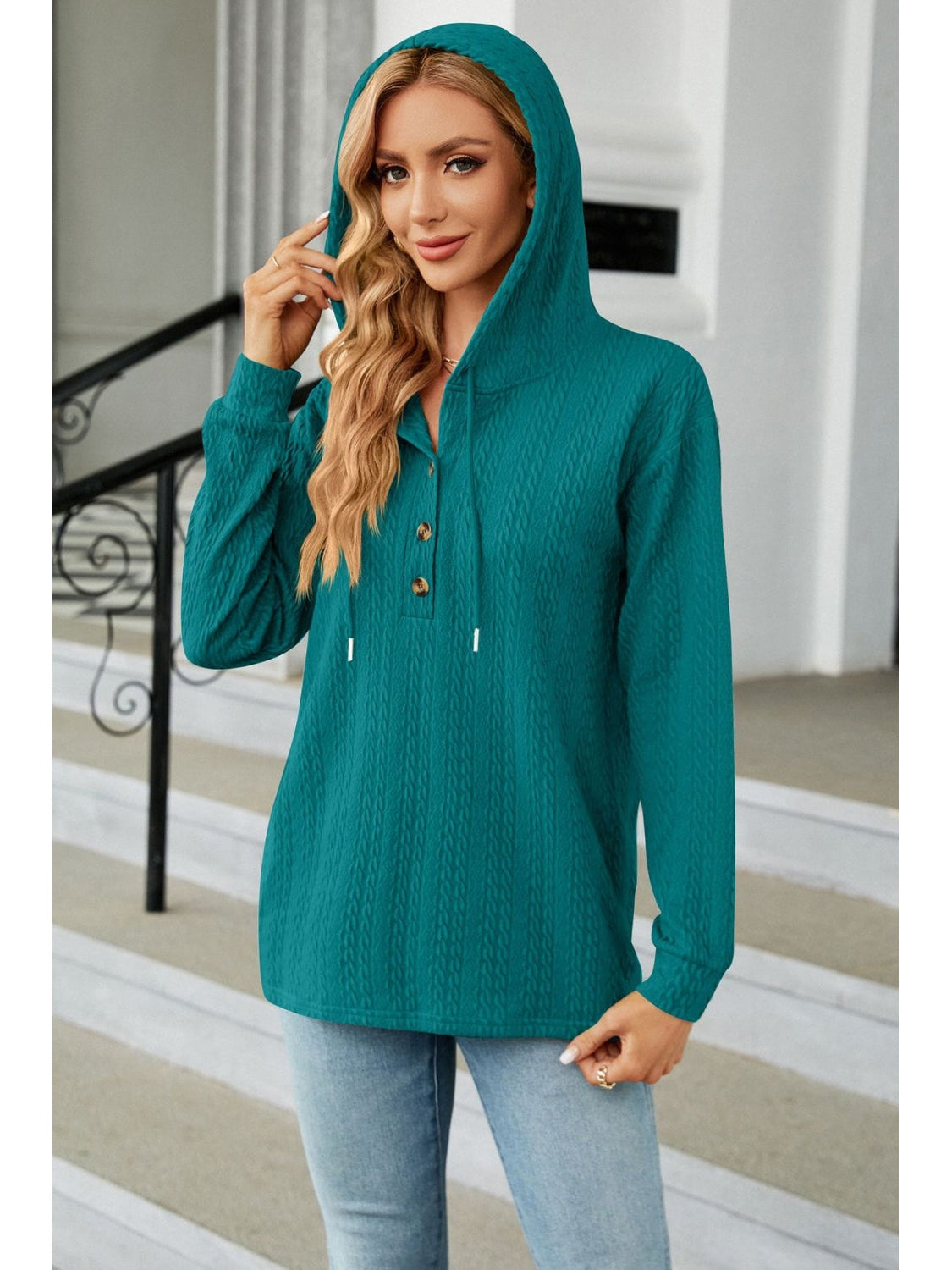 Cable-Knit Long Sleeve Hoodie nicholesgifts