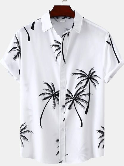 Men's Plus Size Tropical Palm Print Short Sleeve Button Down Shirt nicholesgifts