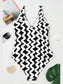 Women Tied Front Contrast Striped One-Piece Swimsuit nicholesgifts