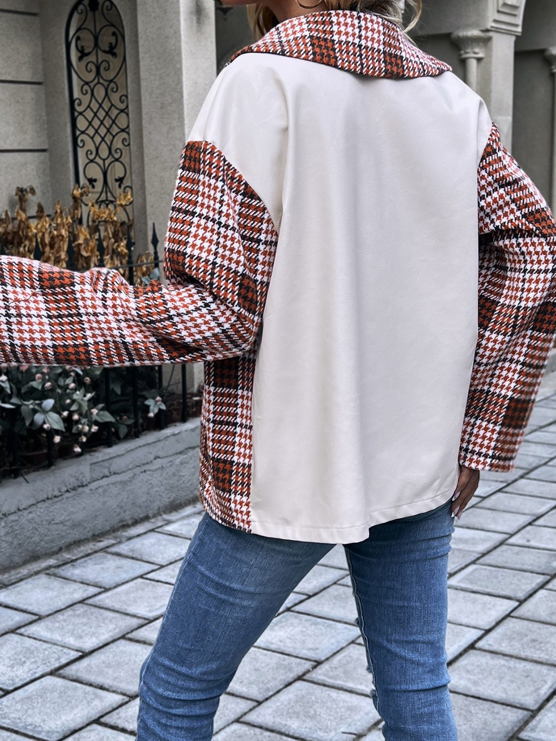 Ivy Lane Plaid Collared Neck Drop Shoulder Jacket nicholesgifts