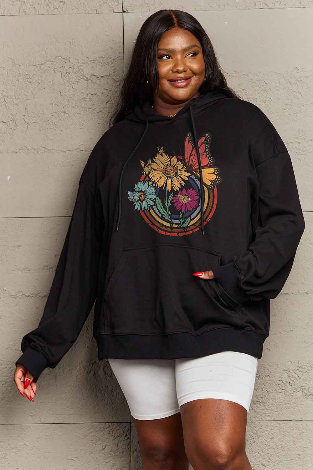 Simply Love Simply Love Full Size Butterfly and Flower Graphic Hoodie Trendsi