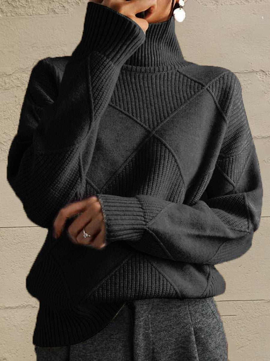 Geometric Turtleneck Long Sleeve Sweater nicholesgifts