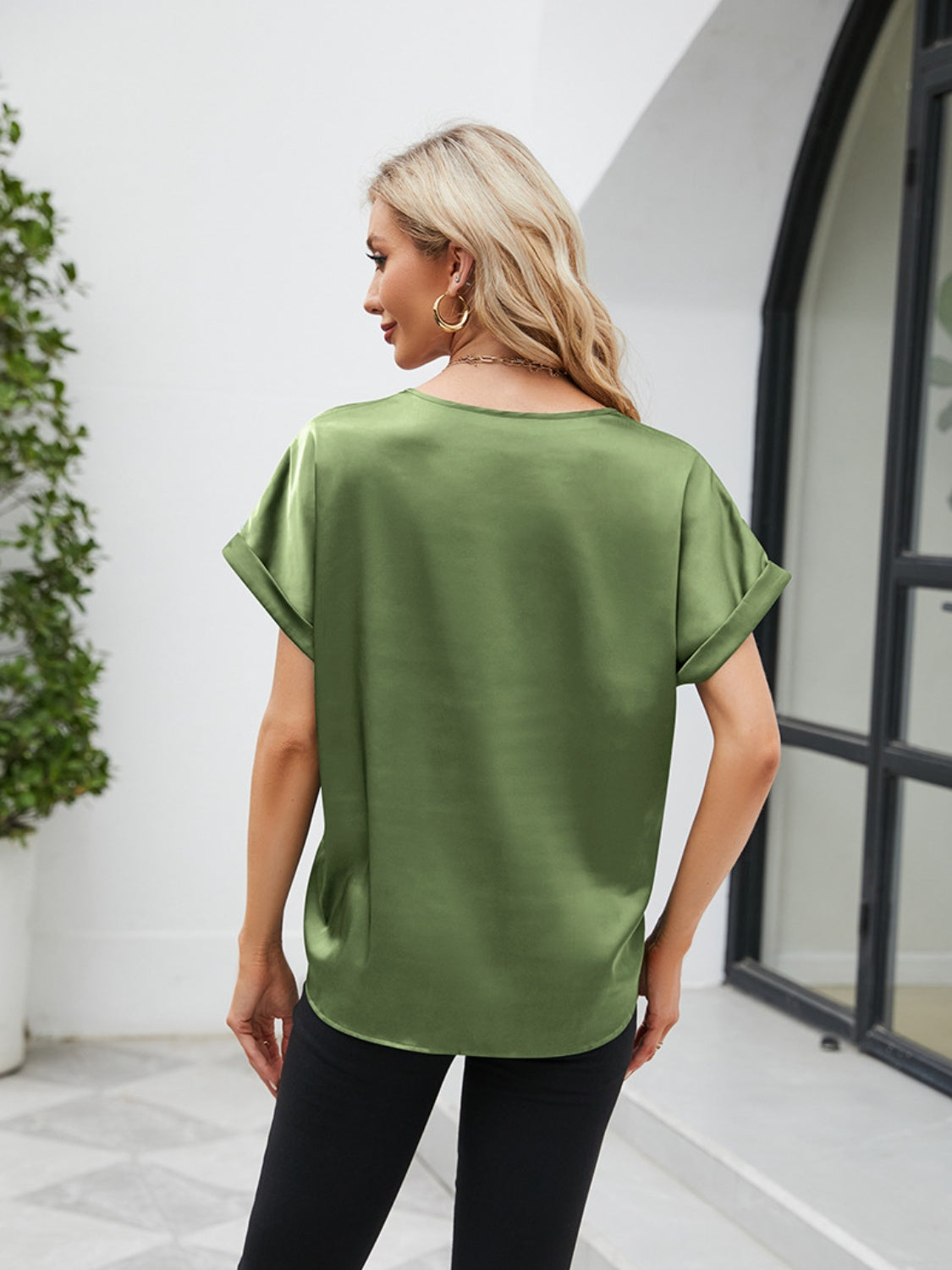 V-Neck Short Sleeve Blouse nicholesgifts