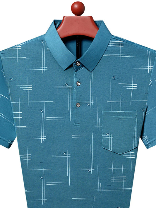Men's Plus Size Geometric Pattern Short Sleeve Polo Trendsi