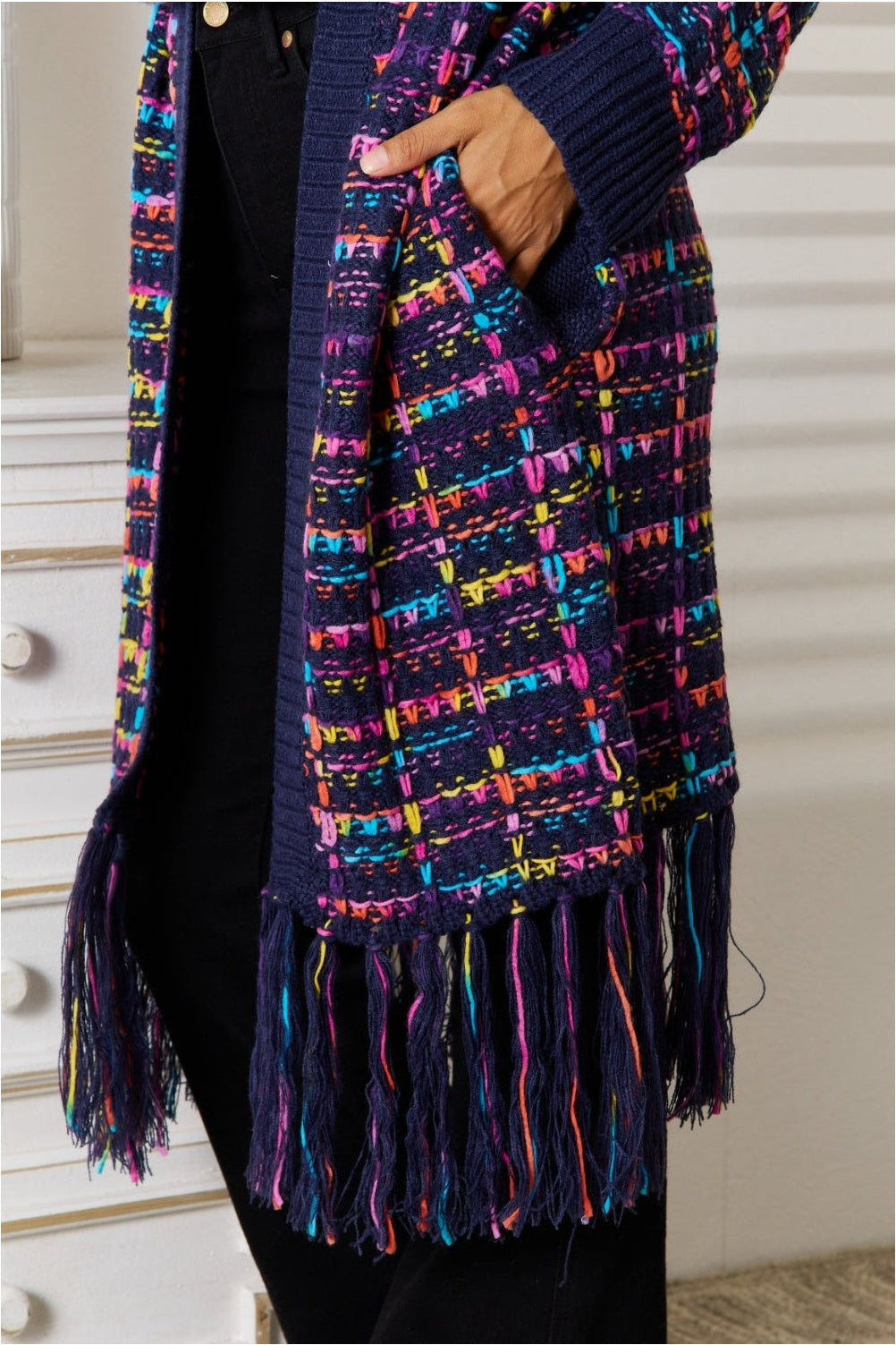 Fringe Hem Open Front Cardigan nicholesgifts