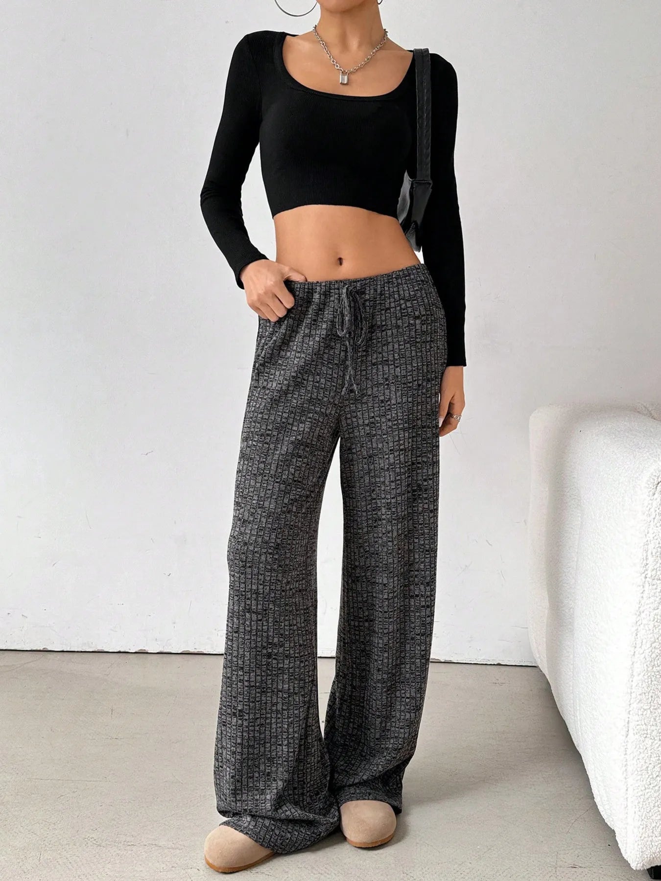 Women Striped Wide Leg Drawstring Pants nicholesgifts