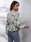 Floral V-Neck Balloon Sleeve Peplum Blouse nicholesgifts