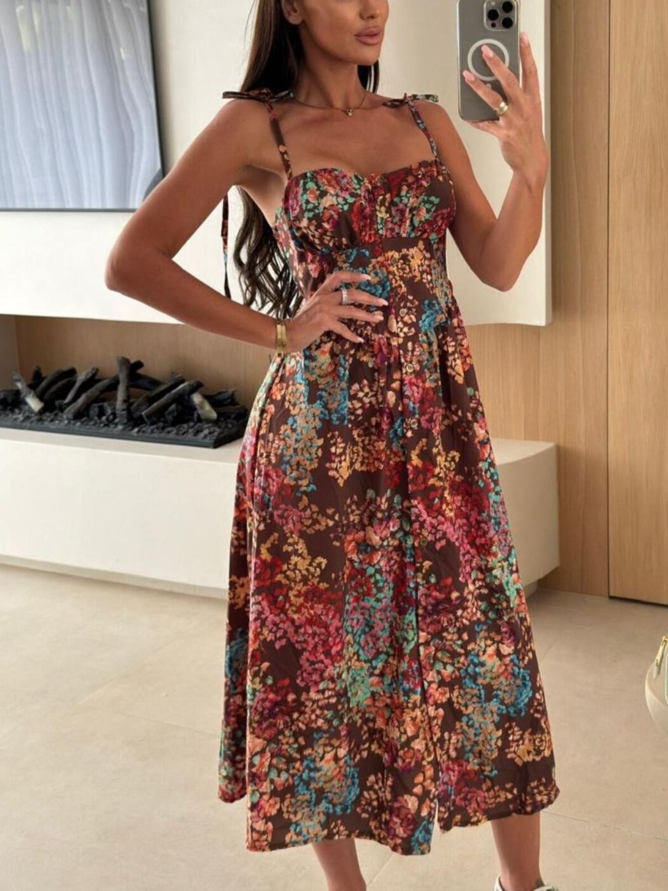 Striped Tie-Shoulder Midi Dress nicholesgifts