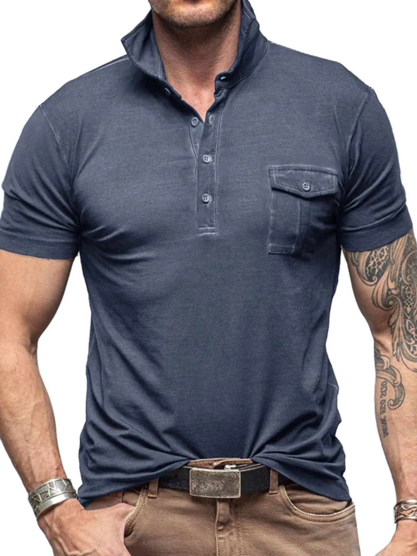 Men's Classic Pocket Polo Shirt with Stand Collar NicholesGifts