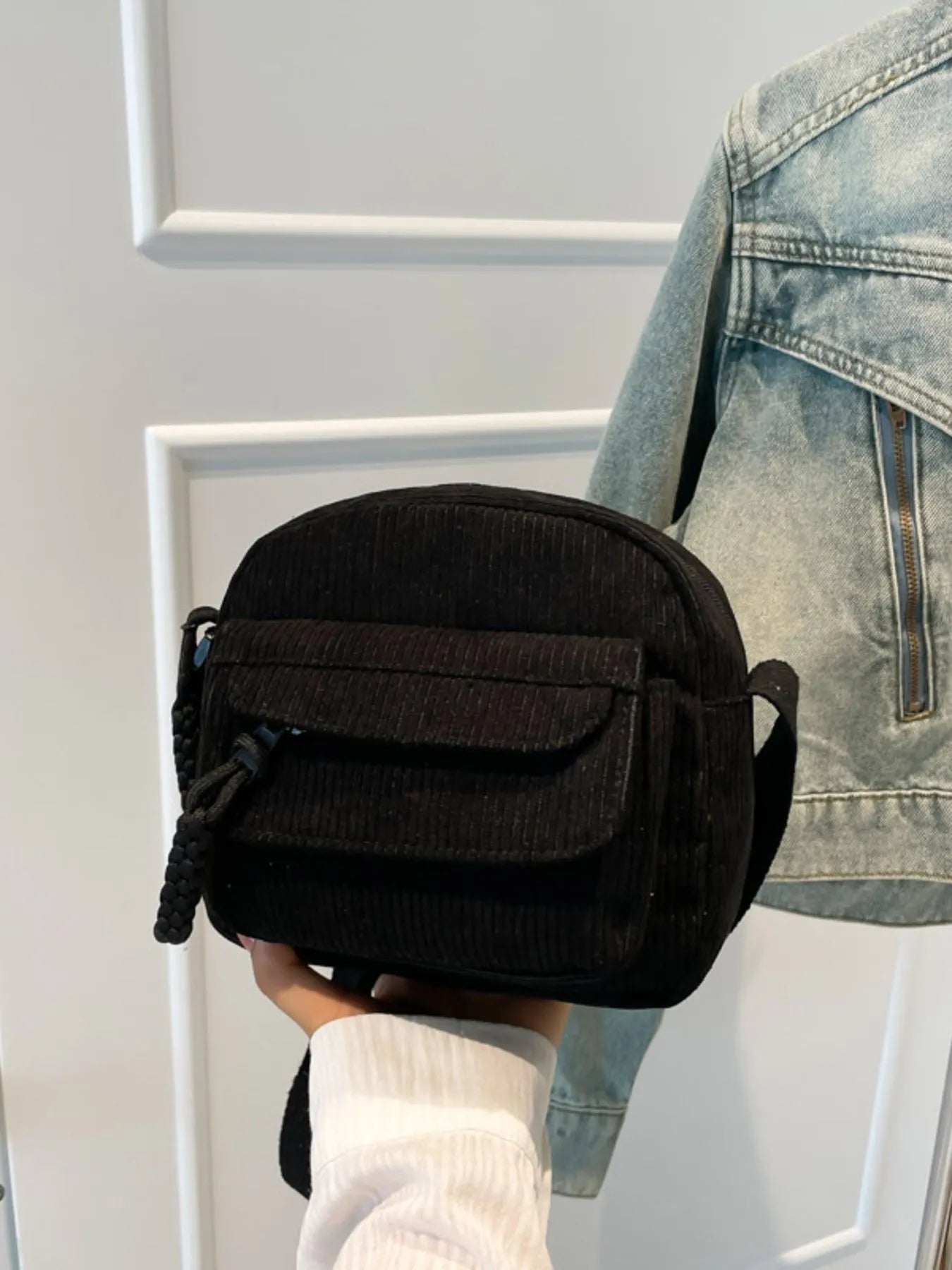 Corduroy Crossbody Bag with Adjustable Strap Trendsi