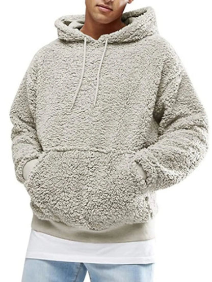 Men's Full Size Drawstring Sherpa Fleece Long Sleeve Hoodie Plus Size nicholesgifts