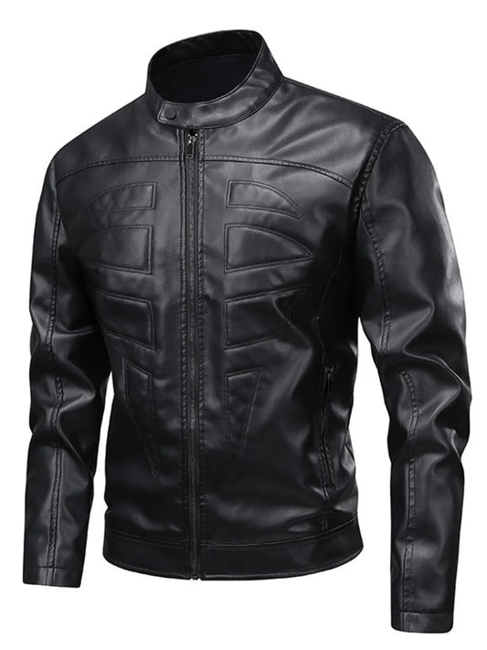 Men's Full Size Leather Zip Up Jacket Plus Size Trendsi
