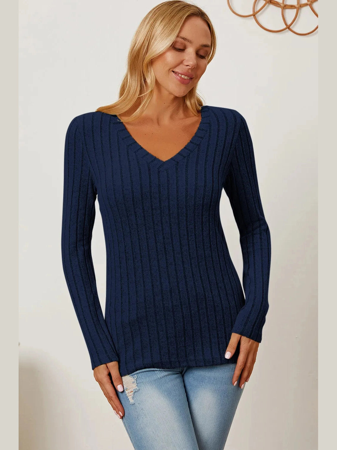 Basic Bae Full Size Ribbed V-Neck Long Sleeve T-Shirt nicholesgifts