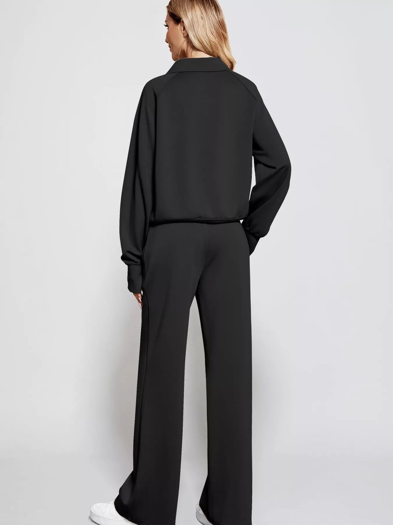 Full Size Half-Zip Sweatshirt and Wide-Leg Pants Set Plus Size Trendsi