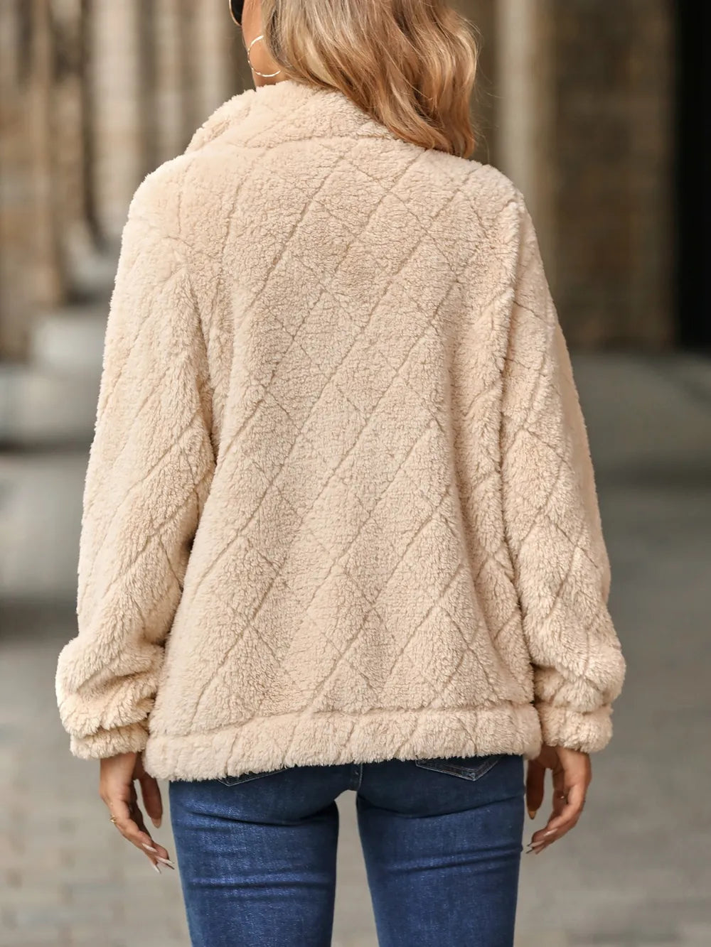 Fuzzy Pocketed Zip Up Jacket nicholesgifts