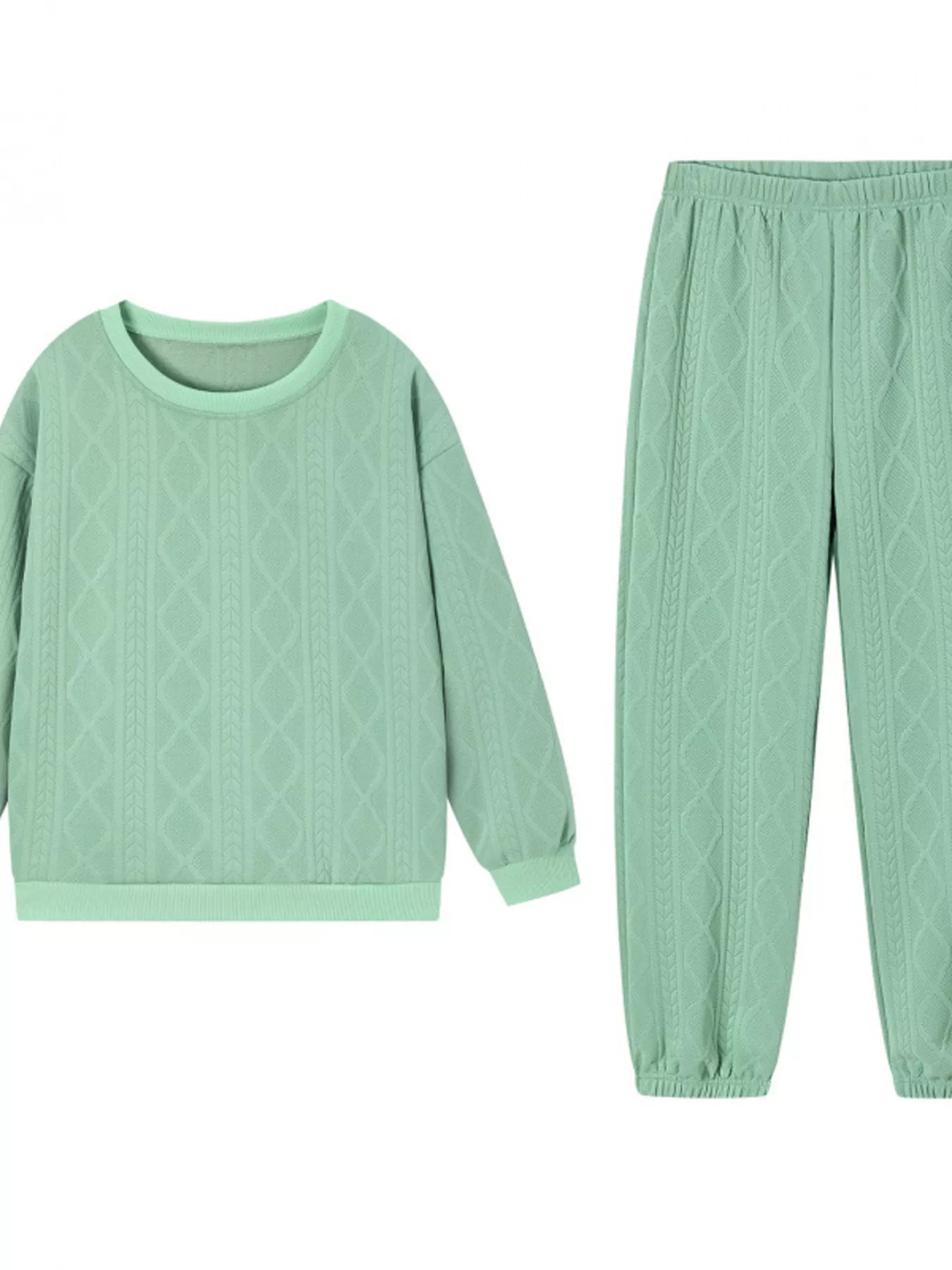 Texture Round Neck Top and Pants Set nicholesgifts