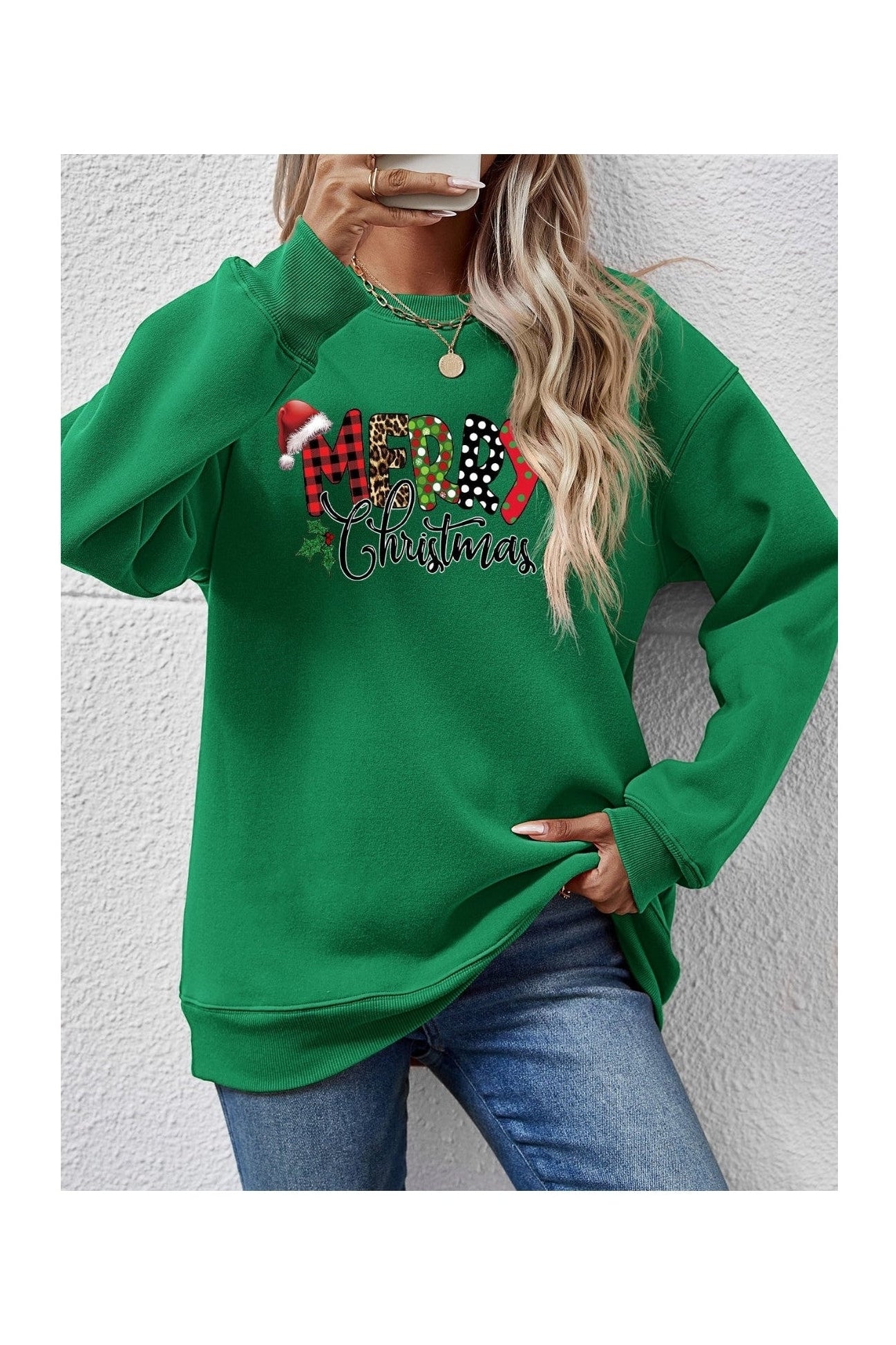 MERRY CHRISTMAS Round Neck Dropped Shoulder Sweatshirt nicholesgifts