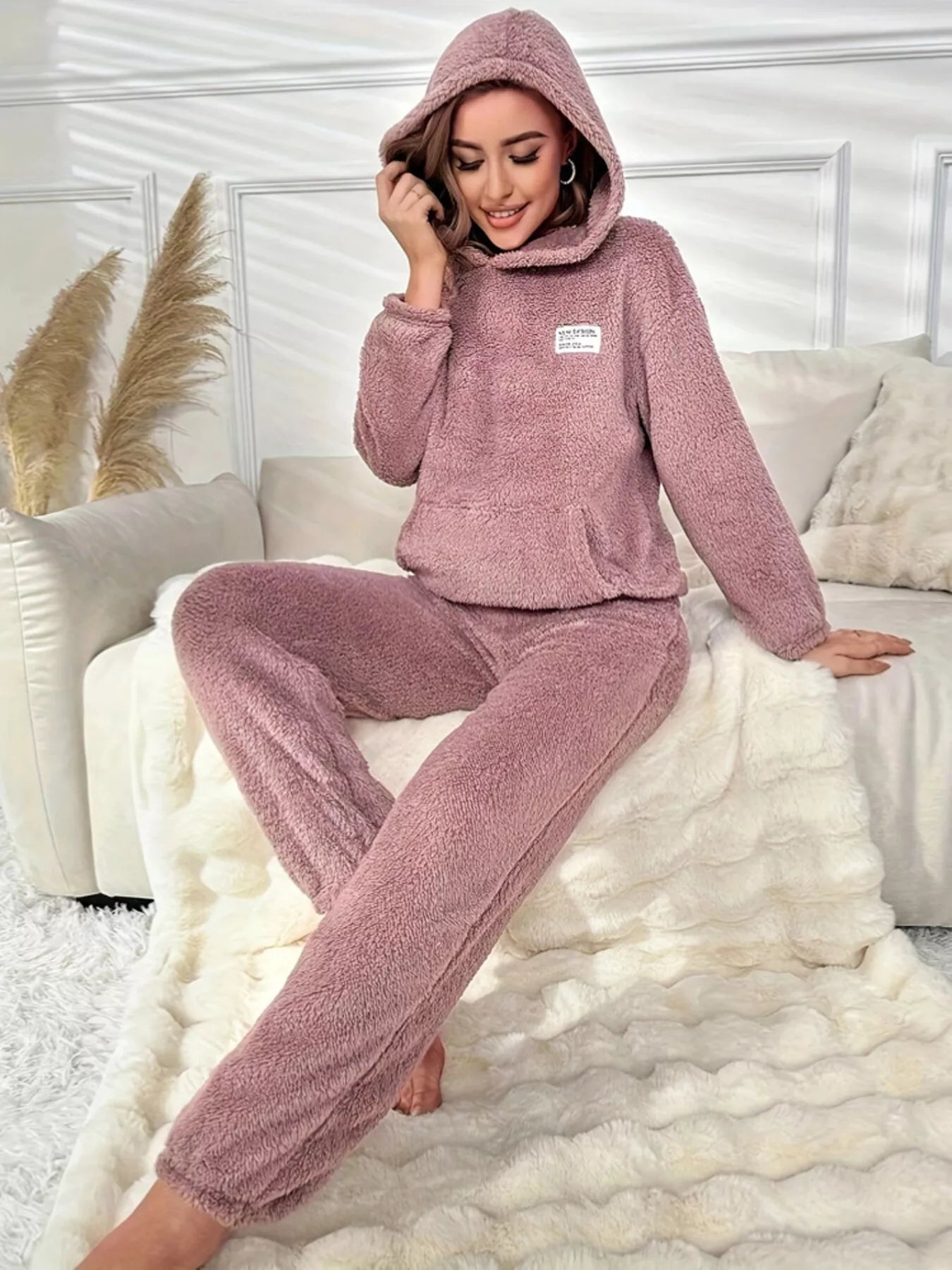 Kangaroo Pocket Long Sleeve Hoodie and Pants Lounge Set Trendsi