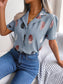 Feather Print Lapel Collar Puff Sleeve Shirt nicholesgifts