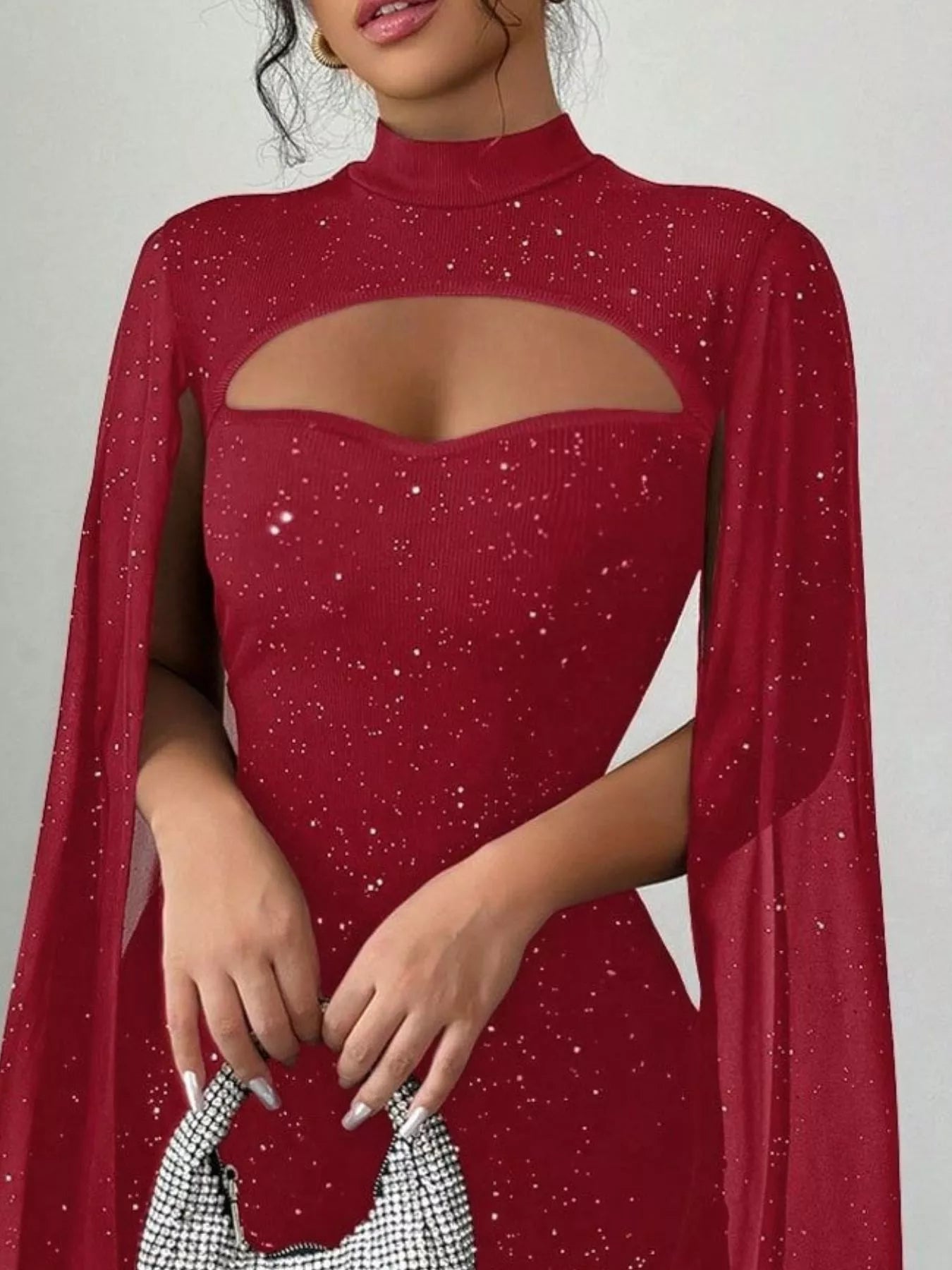 Cutout Bodycon Mini Dress with Cape Sleeves nicholesgifts