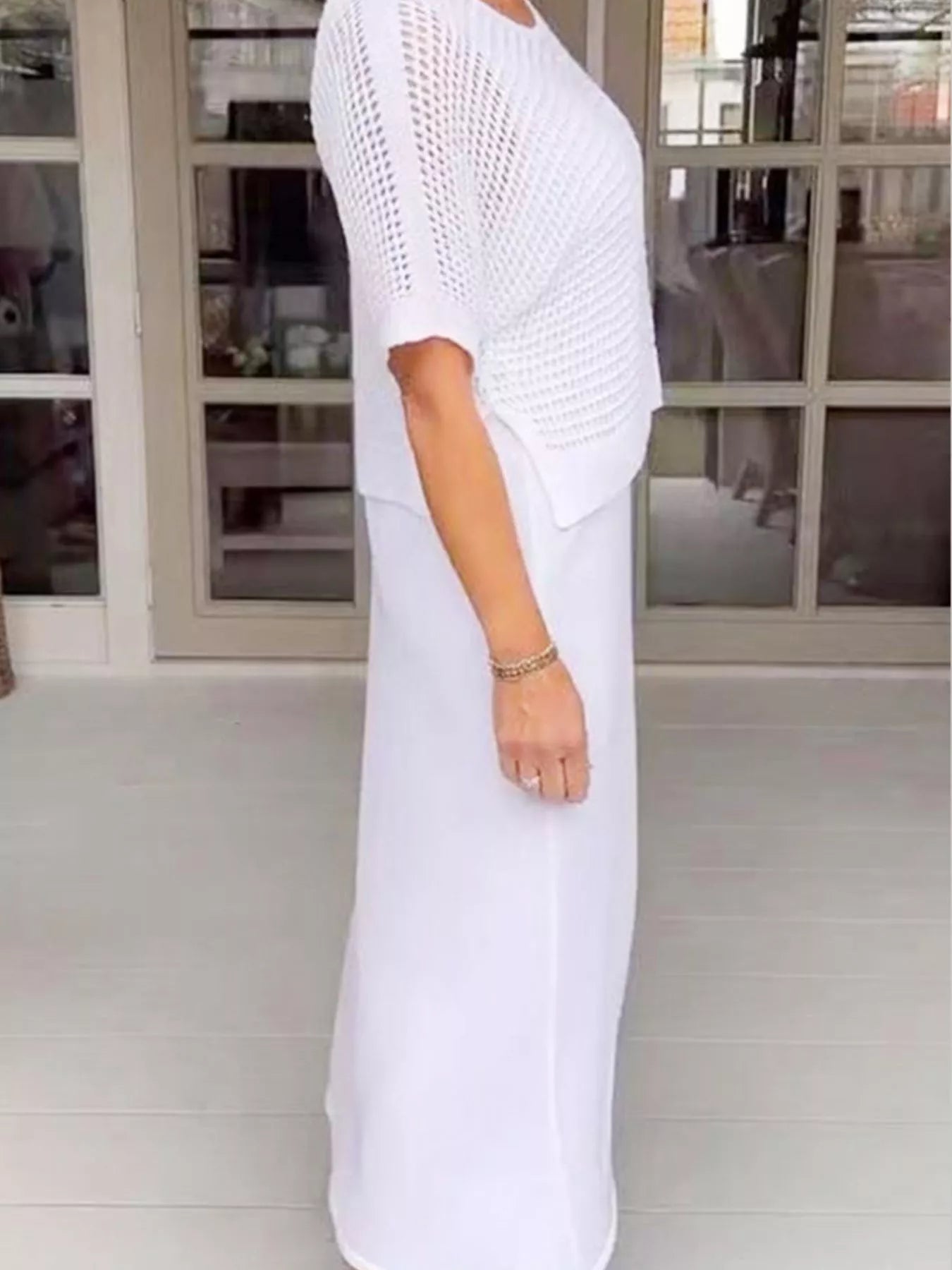 Full Size Openwork Knit Cover Up and Dress Set Plus Size Trendsi