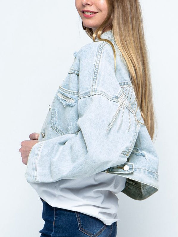 Cropped Collared Neck Dropped Shoulder Denim Jacket nicholesgifts